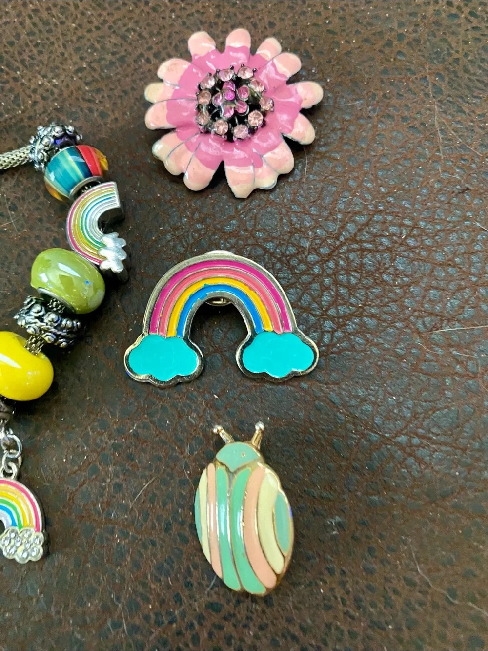 Kids Rainbow Charm Bracelet - Yellow & Lime Beads & pins